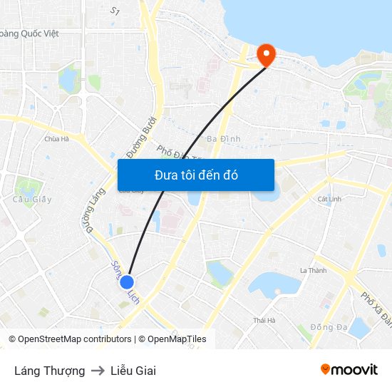 Láng Thượng to Liễu Giai map