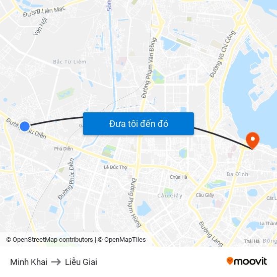 Minh Khai to Liễu Giai map