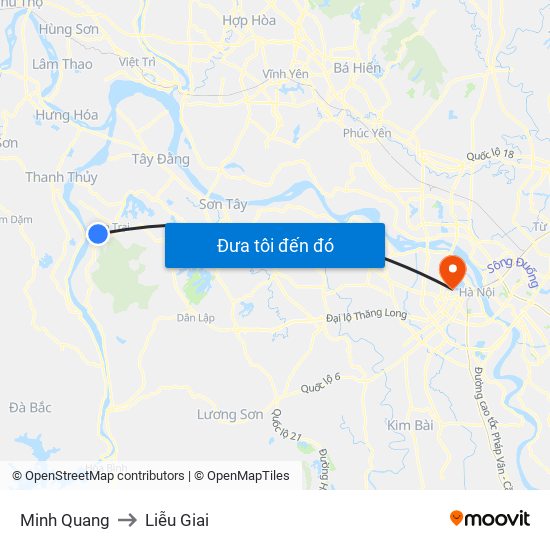 Minh Quang to Liễu Giai map