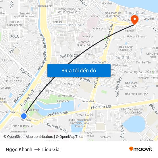 Ngọc Khánh to Liễu Giai map