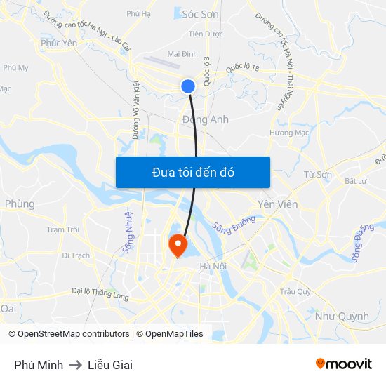 Phú Minh to Liễu Giai map