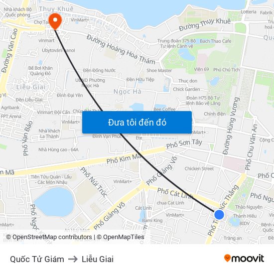 Quốc Tử Giám to Liễu Giai map