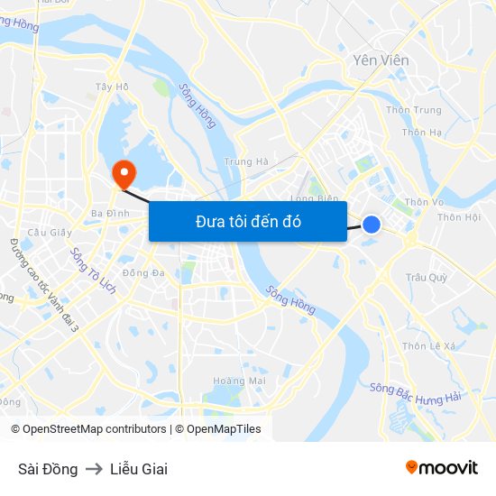 Sài Đồng to Liễu Giai map