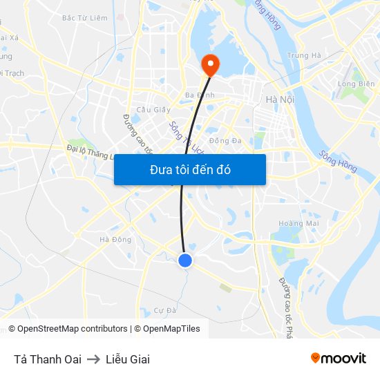 Tả Thanh Oai to Liễu Giai map