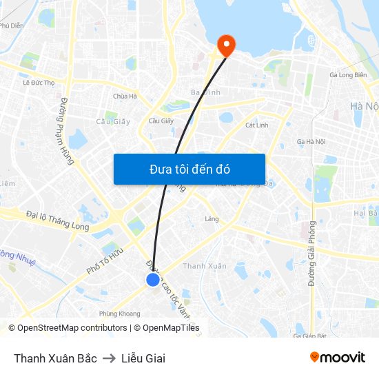 Thanh Xuân Bắc to Liễu Giai map