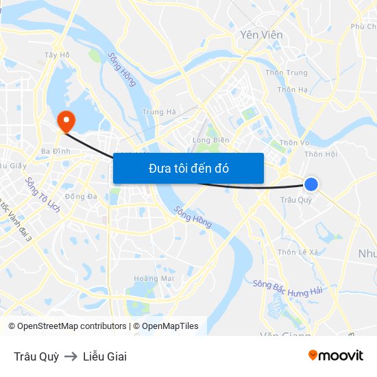 Trâu Quỳ to Liễu Giai map