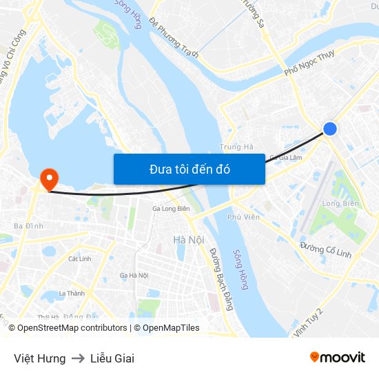 Việt Hưng to Liễu Giai map