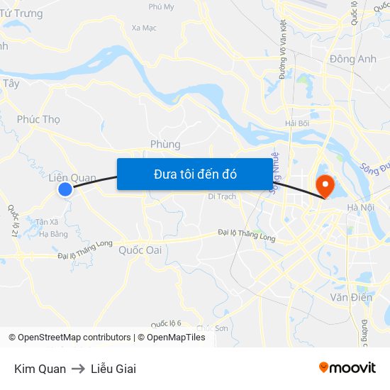Kim Quan to Liễu Giai map