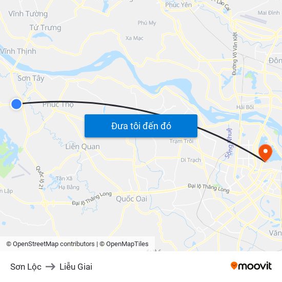 Sơn Lộc to Liễu Giai map