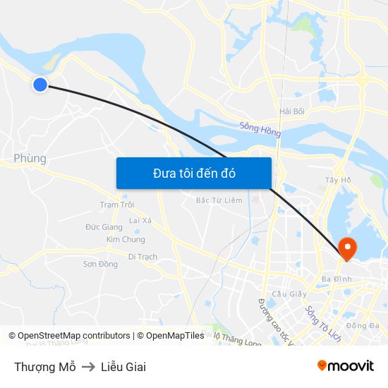 Thượng Mỗ to Liễu Giai map