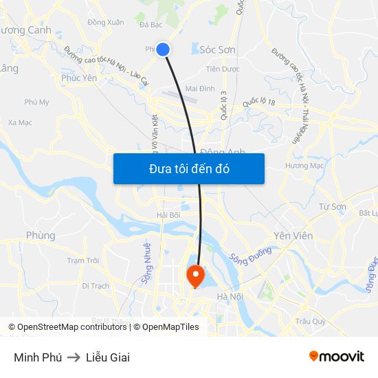 Minh Phú to Liễu Giai map