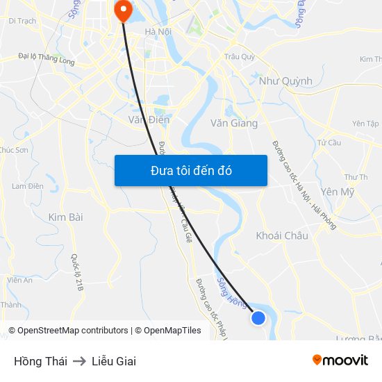 Hồng Thái to Liễu Giai map