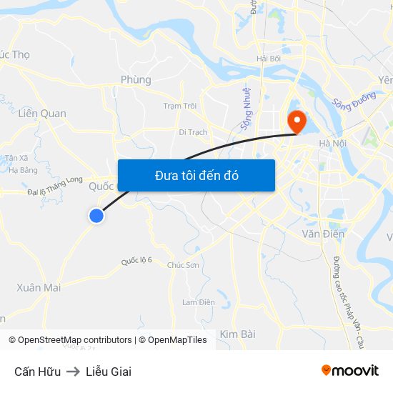 Cấn Hữu to Liễu Giai map