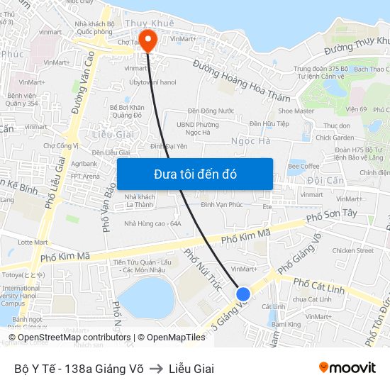 Bộ Y Tế - 138a Giảng Võ to Liễu Giai map