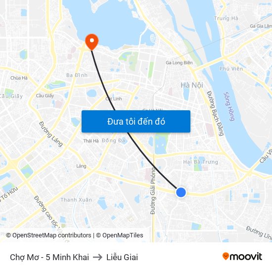Chợ Mơ - 5 Minh Khai to Liễu Giai map