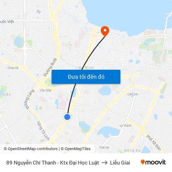 89 Nguyễn Chí Thanh - Ktx Đại Học Luật to Liễu Giai map