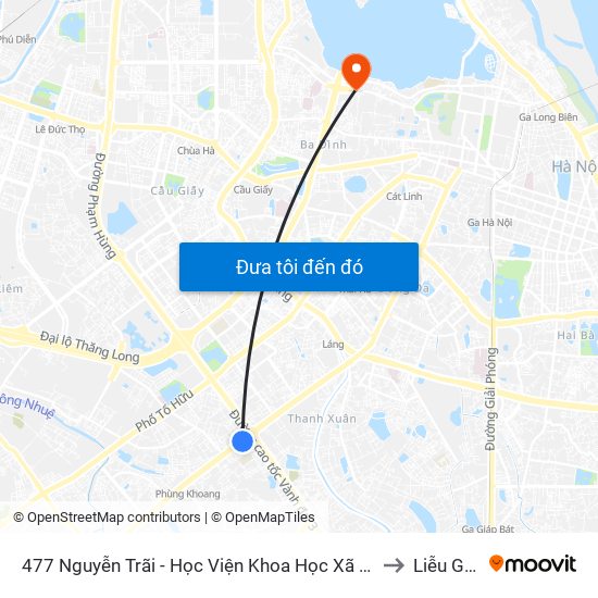 477 Nguyễn Trãi - Học Viện Khoa Học Xã Hội to Liễu Giai map