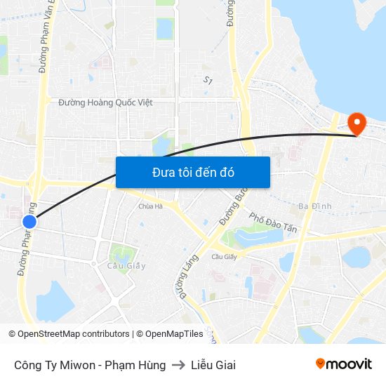 Công Ty Miwon - Phạm Hùng to Liễu Giai map