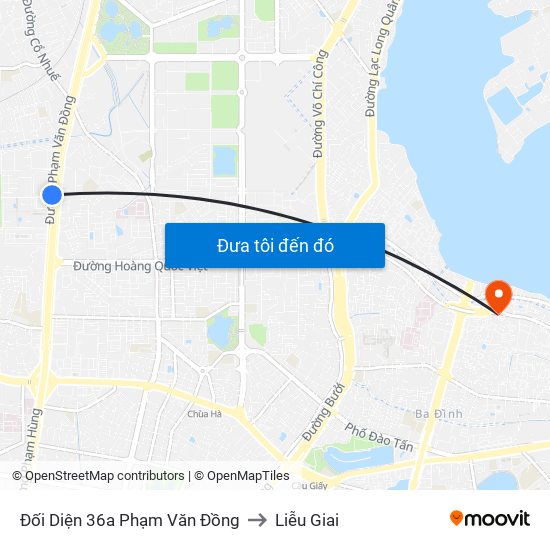 Đối Diện 36a Phạm Văn Đồng to Liễu Giai map