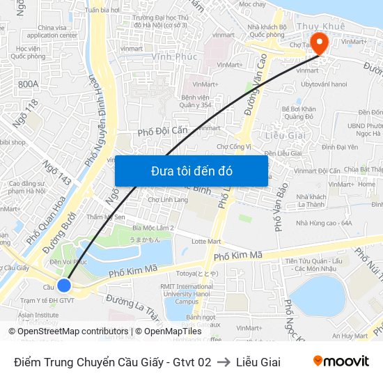 Điểm Trung Chuyển Cầu Giấy - Gtvt 02 to Liễu Giai map