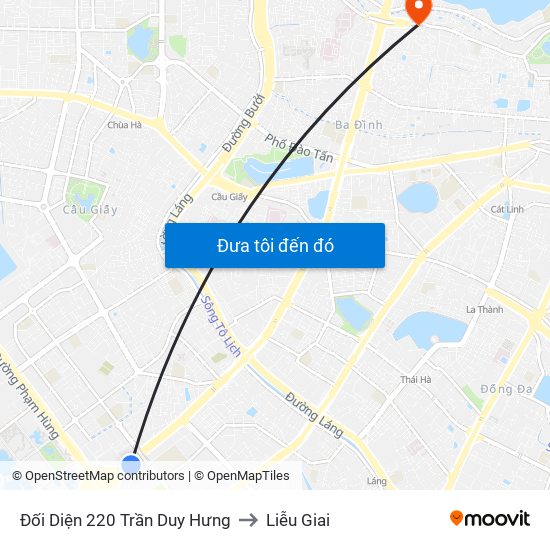 Đối Diện 220 Trần Duy Hưng to Liễu Giai map