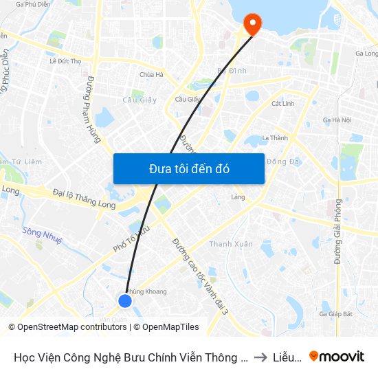 Học Viện Công Nghệ Bưu Chính Viễn Thông - Trần Phú (Hà Đông) to Liễu Giai map