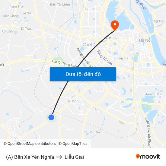 (A) Bến Xe Yên Nghĩa to Liễu Giai map
