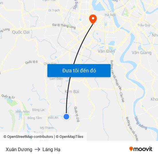 Xuân Dương to Láng Hạ map