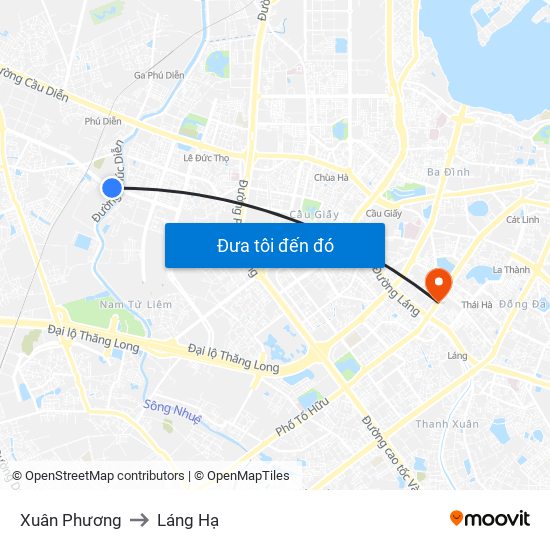 Xuân Phương to Láng Hạ map