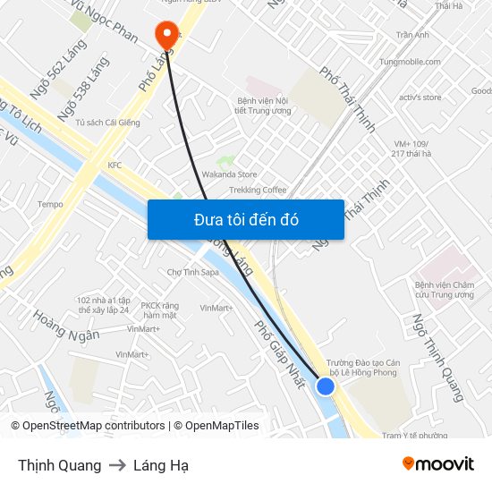 Thịnh Quang to Láng Hạ map