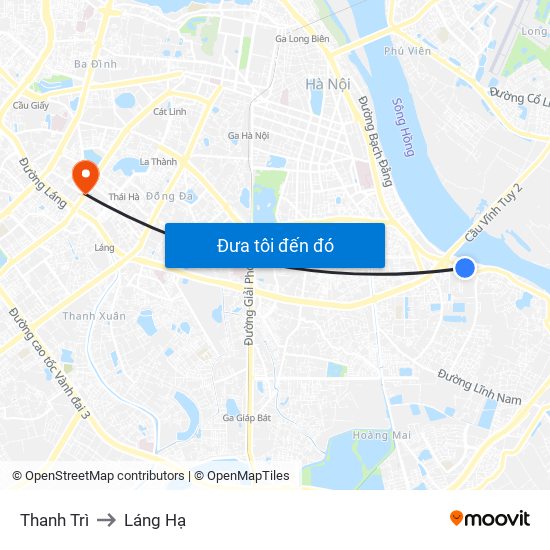 Thanh Trì to Láng Hạ map