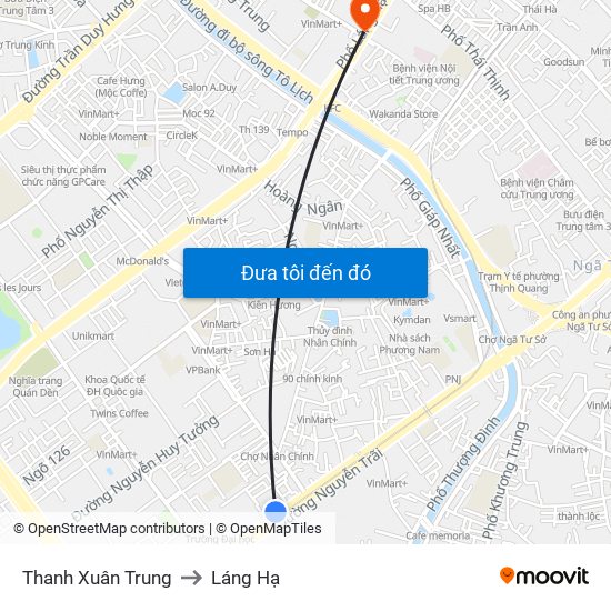 Thanh Xuân Trung to Láng Hạ map