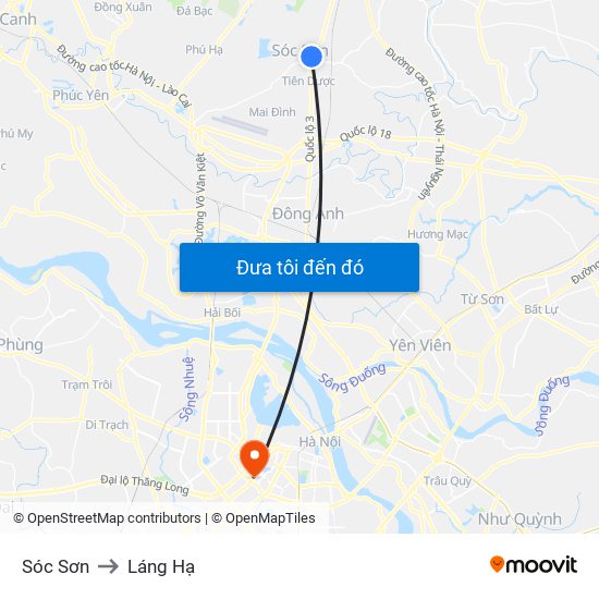 Sóc Sơn to Láng Hạ map