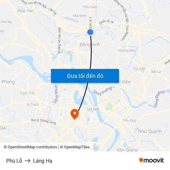Phù Lỗ to Láng Hạ map