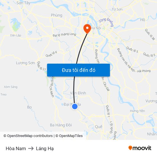 Hòa Nam to Láng Hạ map