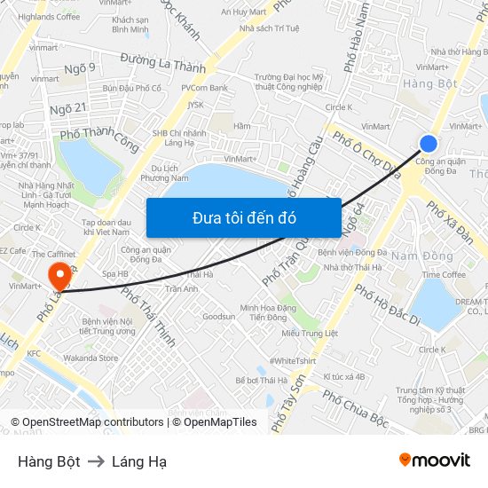 Hàng Bột to Láng Hạ map