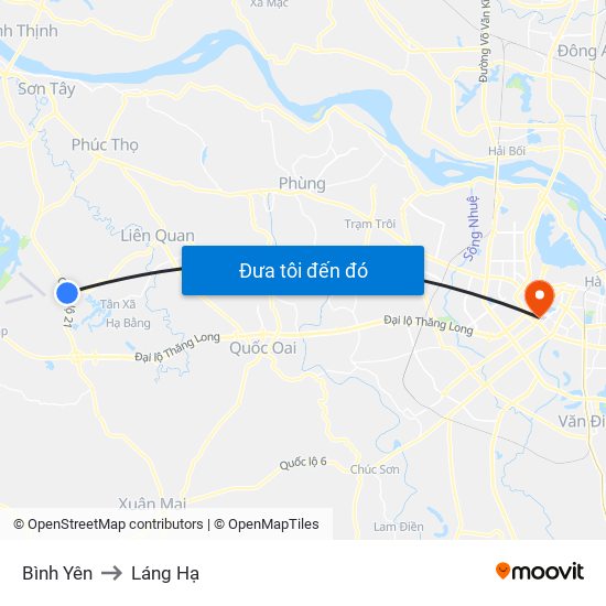 Bình Yên to Láng Hạ map