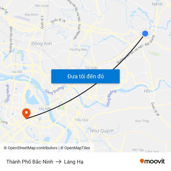 Thành Phố Bắc Ninh to Láng Hạ map