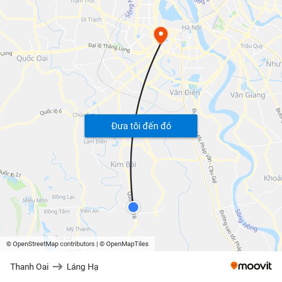 Thanh Oai to Láng Hạ map