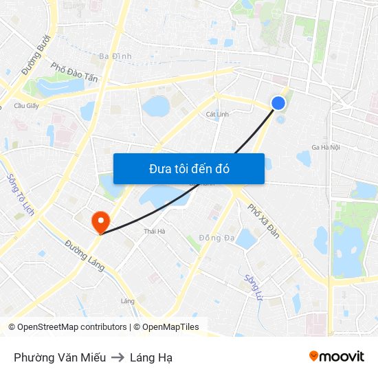 Phường Văn Miếu to Láng Hạ map