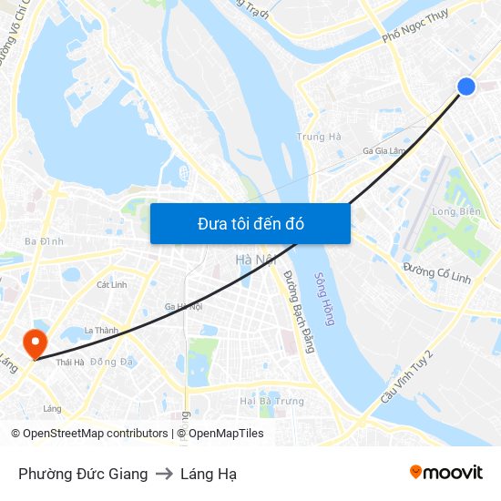 Phường Đức Giang to Láng Hạ map