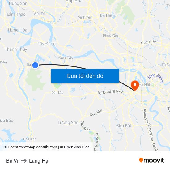 Ba Vì to Láng Hạ map