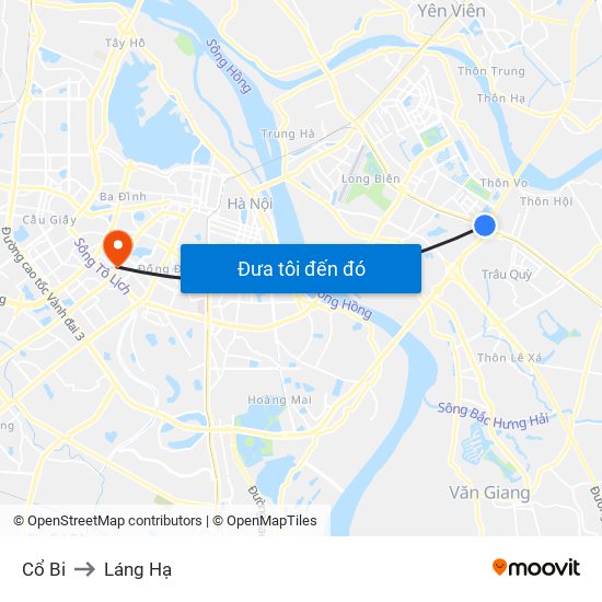 Cổ Bi to Láng Hạ map