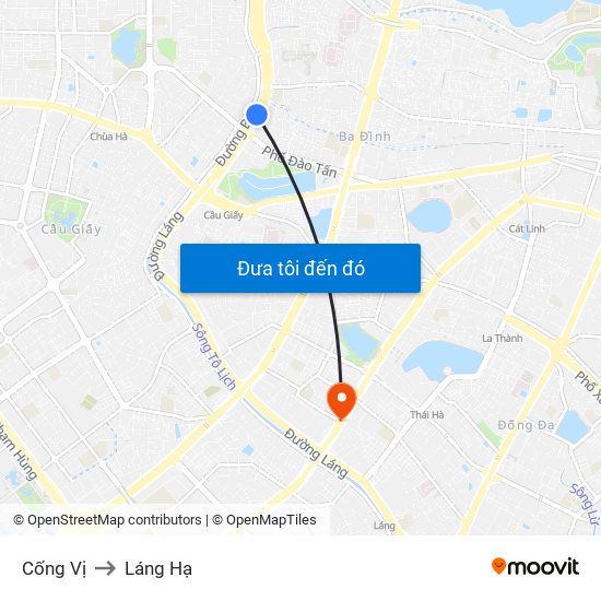 Cống Vị to Láng Hạ map