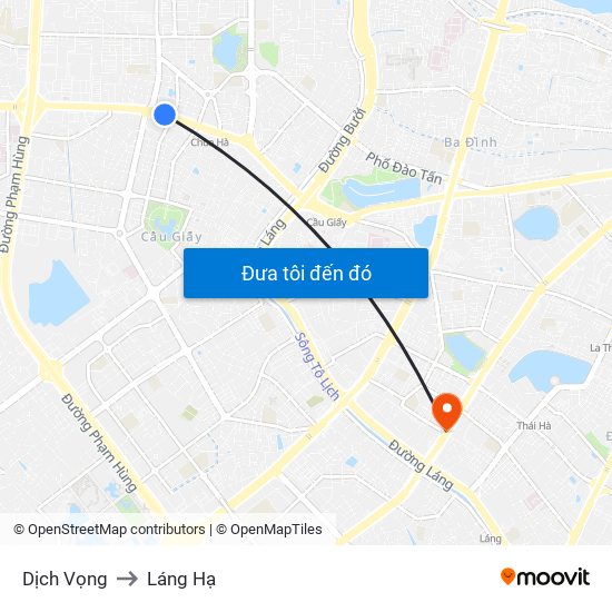 Dịch Vọng to Láng Hạ map