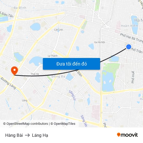 Hàng Bài to Láng Hạ map