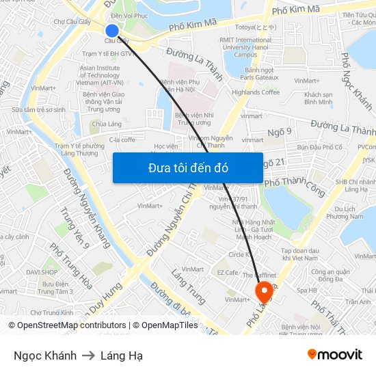 Ngọc Khánh to Láng Hạ map