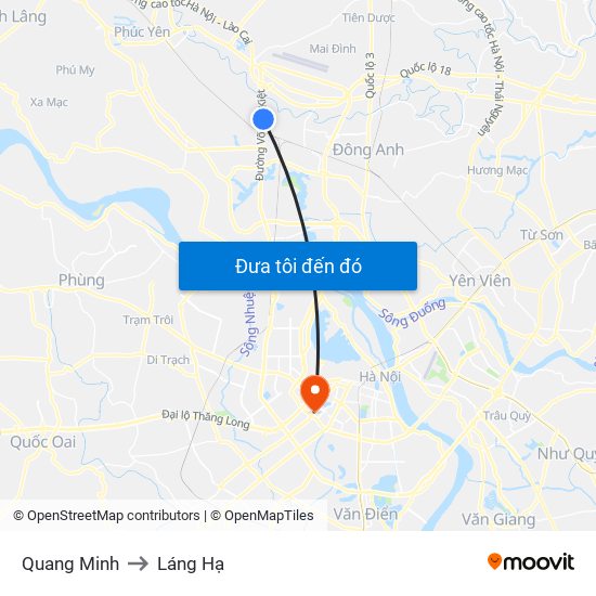 Quang Minh to Láng Hạ map