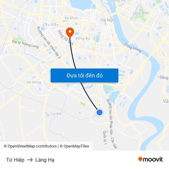 Tứ Hiệp to Láng Hạ map