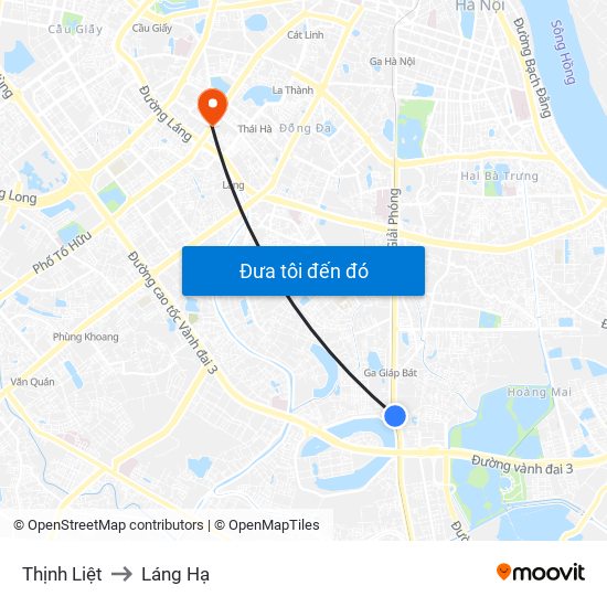 Thịnh Liệt to Láng Hạ map